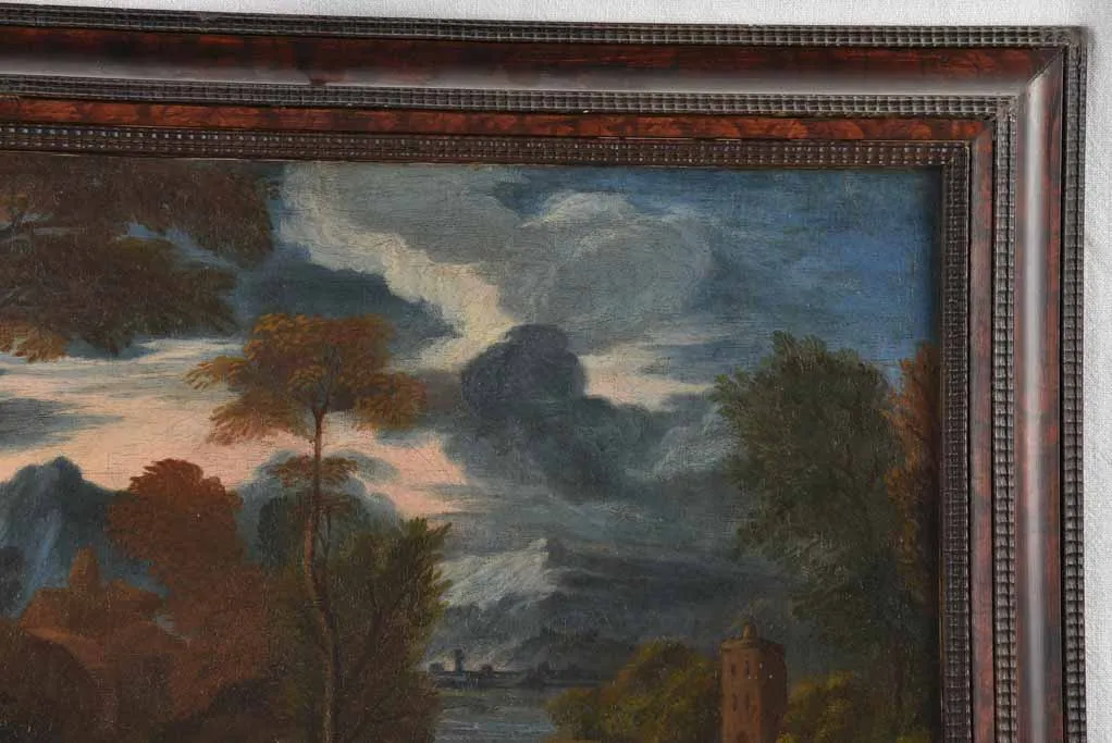 17th century landscape painting with 2 monks 27½" x 32¾"