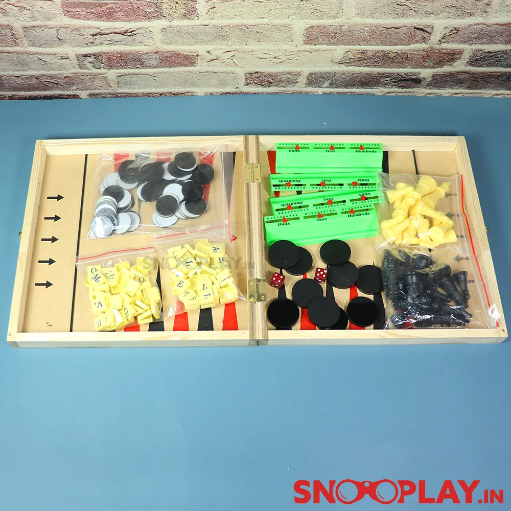 7 in 1 Wooden Board Games (Foldable Board with Storage)