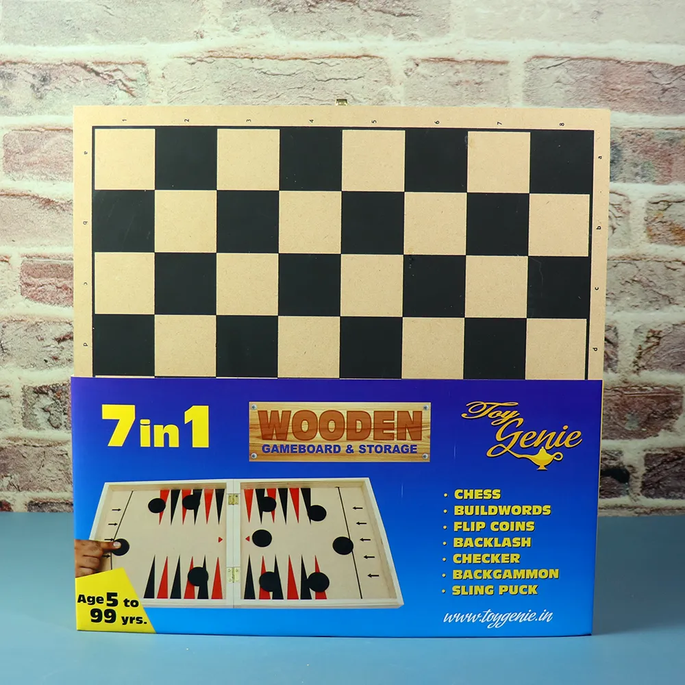 7 in 1 Wooden Board Games (Foldable Board with Storage)