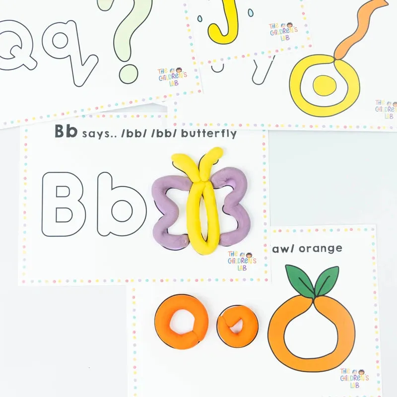 Alphabet Clay Activity Mats | Phonic Activity for Kids | 26 Alphabet and Letter Game Cards | DIY Playdough Sheets and Flash Cards | 2 to 5 Years