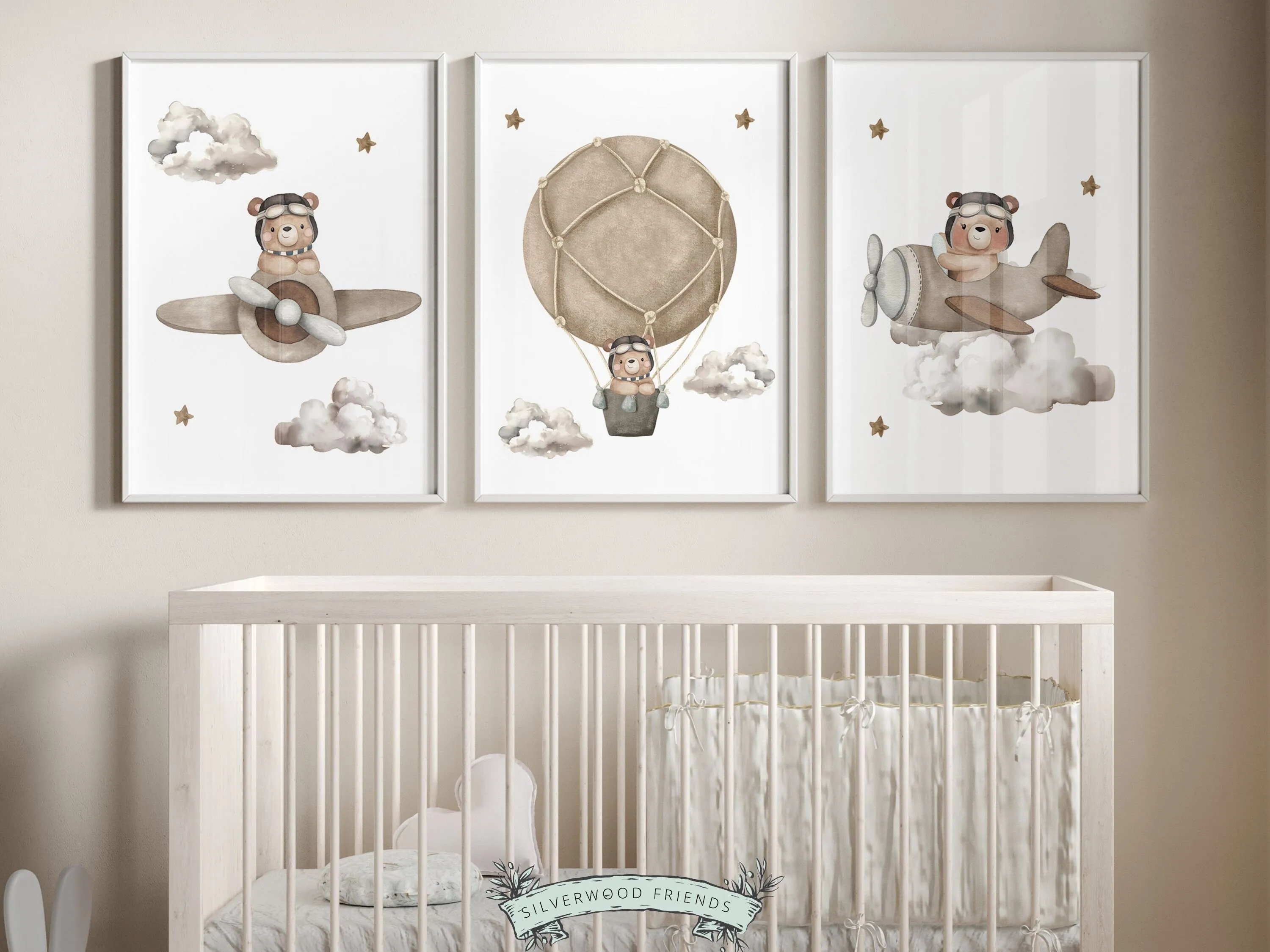 Beige Teddy Bear Nursery Prints