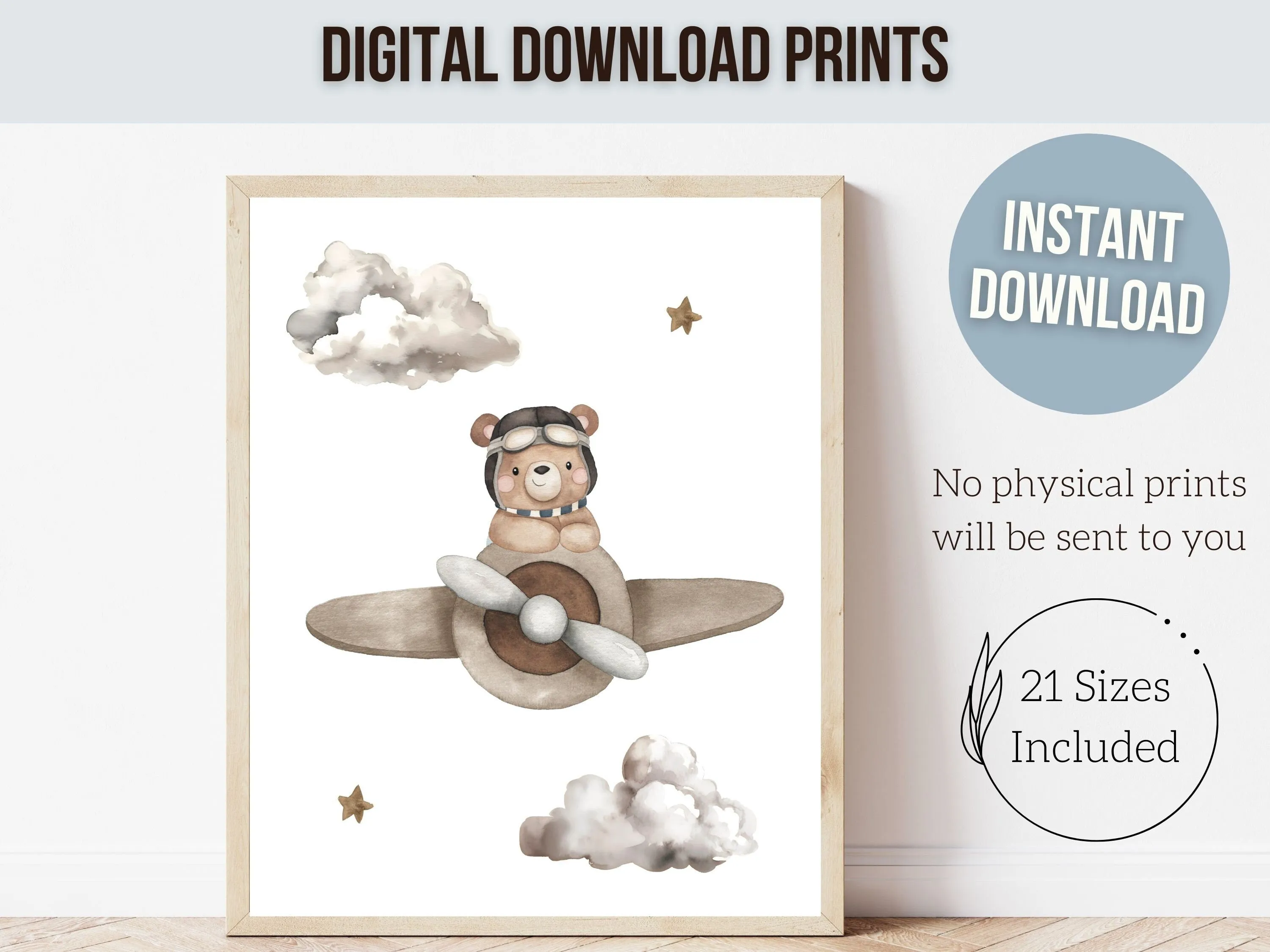 Beige Teddy Bear Nursery Prints