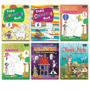Copy Coloring Books For Kids - Set Of 6 Books - Tracing Copy Coloring Book, Halloween Jungle And Many More