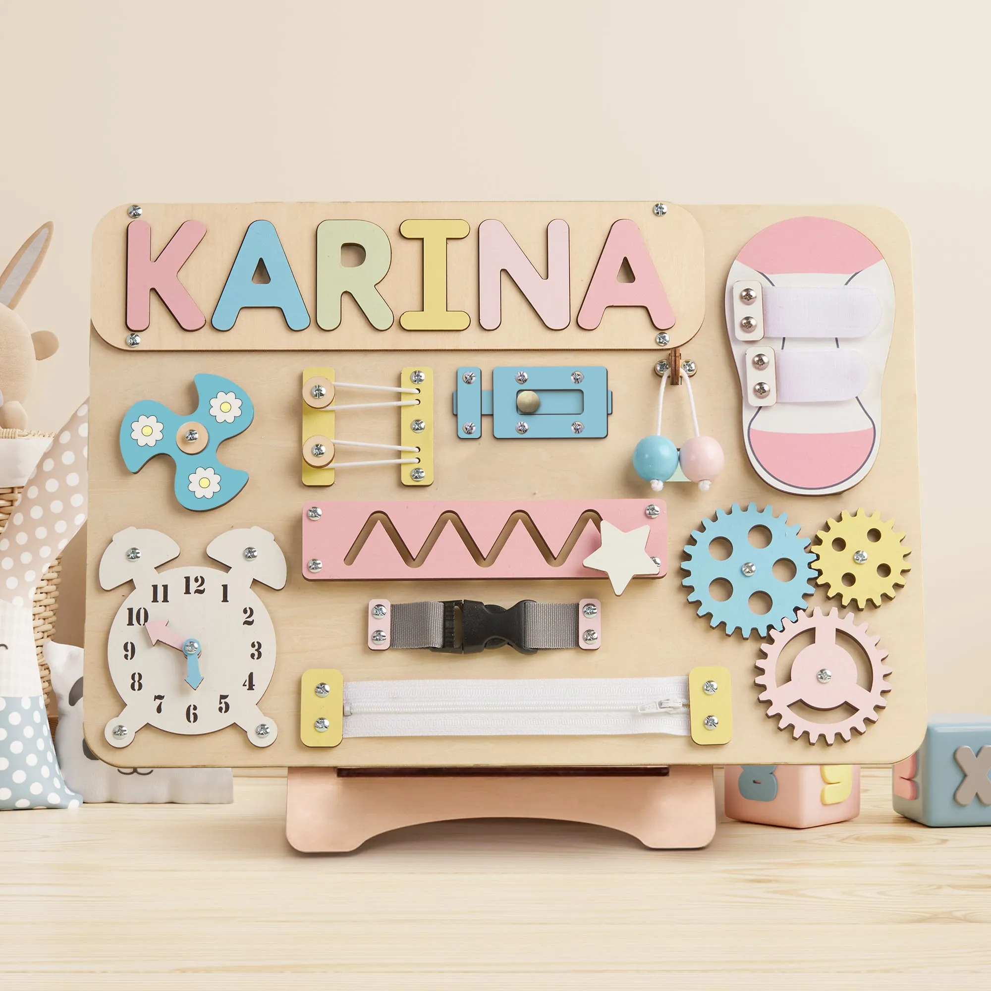 Customized Montessori Busy Board With Baby Name - Wooden Montessori Toys | KindlyToys, BB10