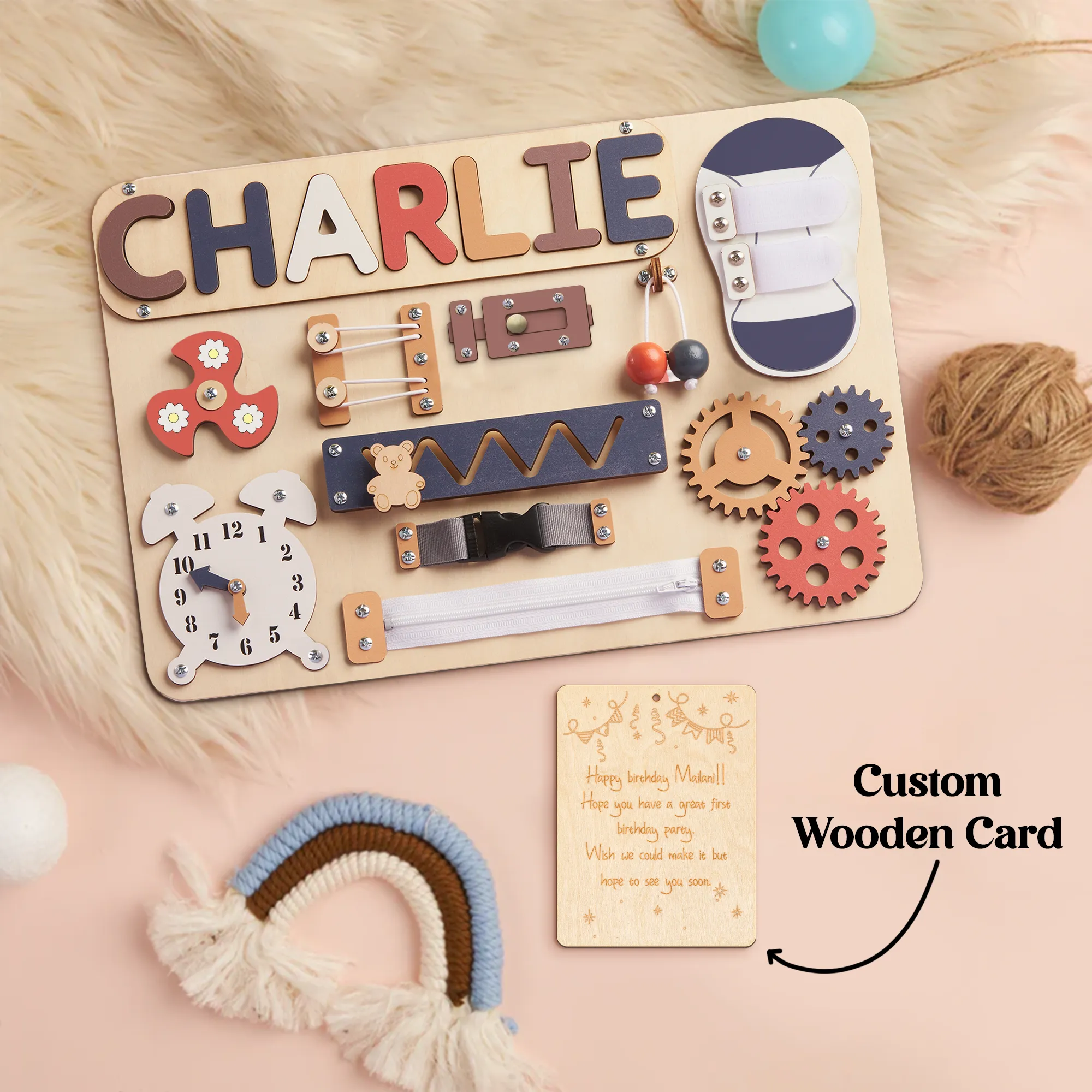 Customized Montessori Busy Board With Baby Name - Wooden Montessori Toys | KindlyToys, BB10