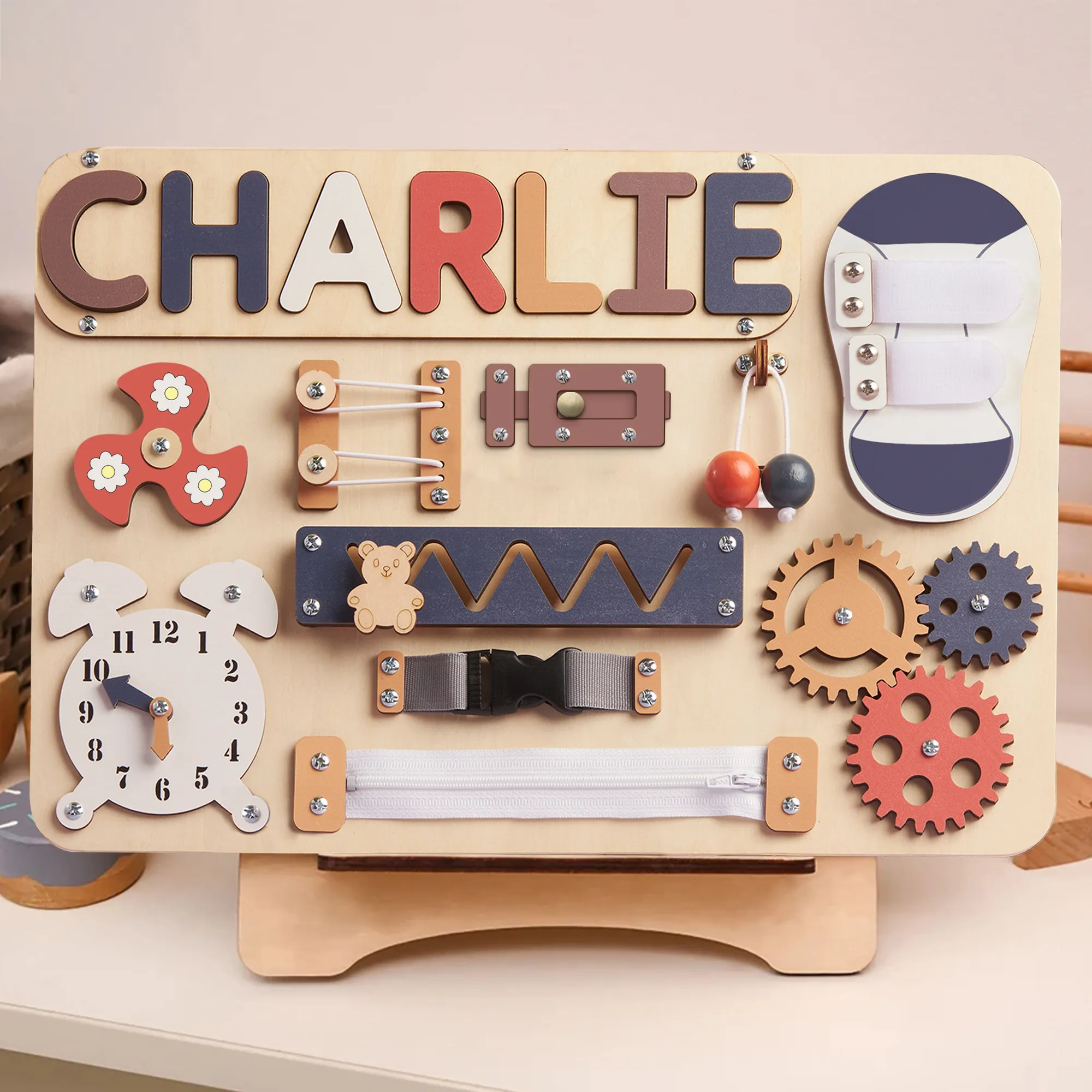 Customized Montessori Busy Board With Baby Name - Wooden Montessori Toys | KindlyToys, BB10