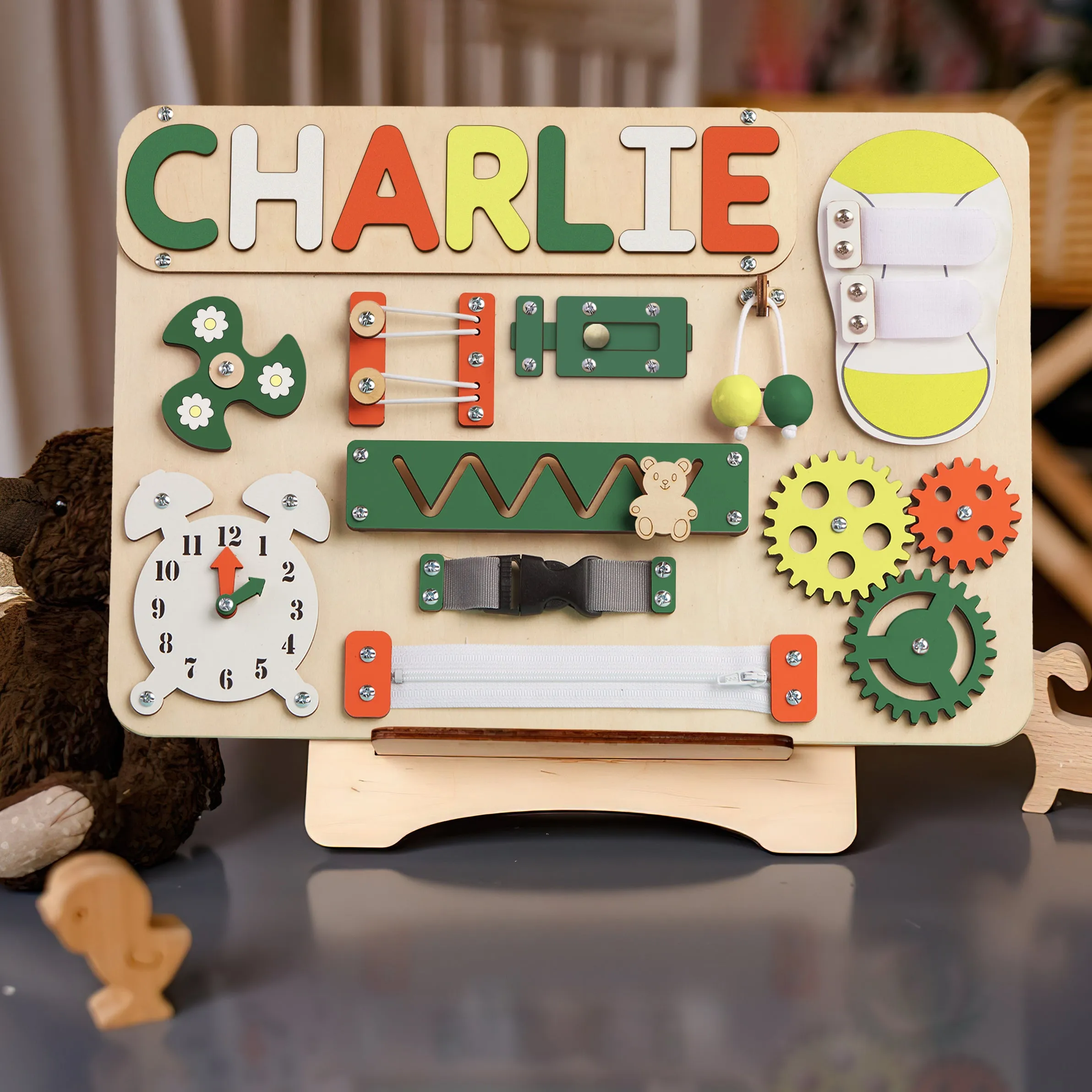 Customized Montessori Busy Board With Baby Name - Wooden Montessori Toys | KindlyToys, BB10