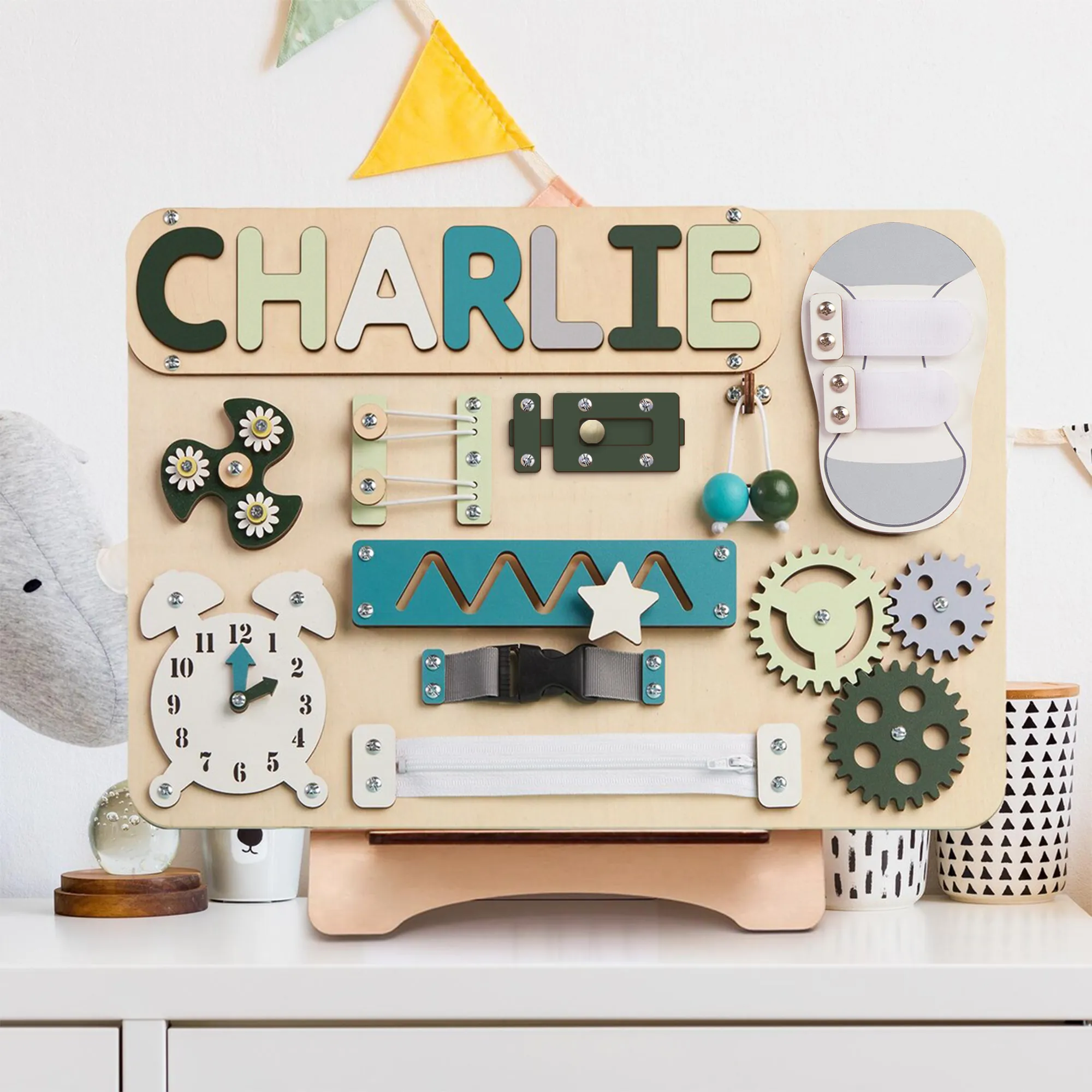 Customized Montessori Busy Board With Baby Name - Wooden Montessori Toys | KindlyToys, BB10