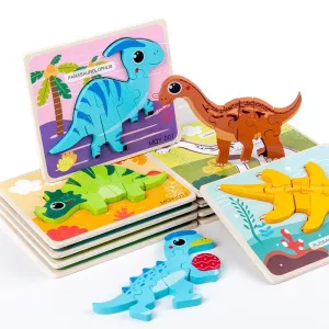Cute Stand-up Dinosaur Wooden Puzzle Educational Toys for Kids  Early Learning Color Shape Children Cartoon animal Jigsaw Board