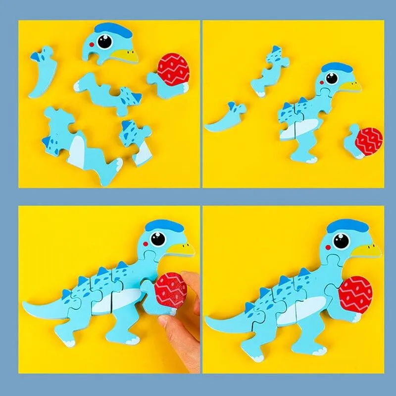 Cute Stand-up Dinosaur Wooden Puzzle Educational Toys for Kids  Early Learning Color Shape Children Cartoon animal Jigsaw Board