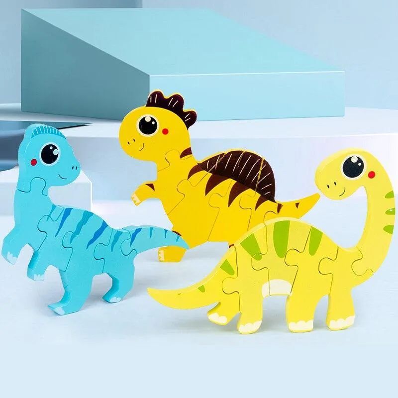 Cute Stand-up Dinosaur Wooden Puzzle Educational Toys for Kids  Early Learning Color Shape Children Cartoon animal Jigsaw Board