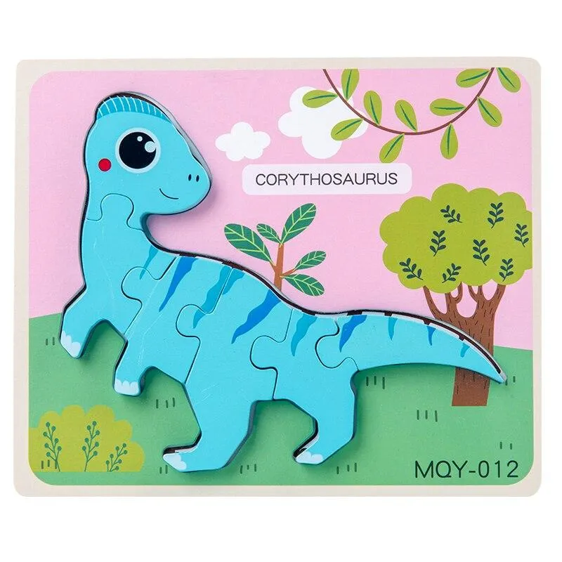 Cute Stand-up Dinosaur Wooden Puzzle Educational Toys for Kids  Early Learning Color Shape Children Cartoon animal Jigsaw Board