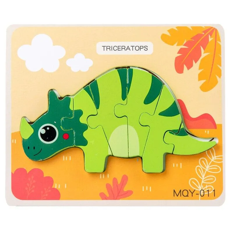 Cute Stand-up Dinosaur Wooden Puzzle Educational Toys for Kids  Early Learning Color Shape Children Cartoon animal Jigsaw Board
