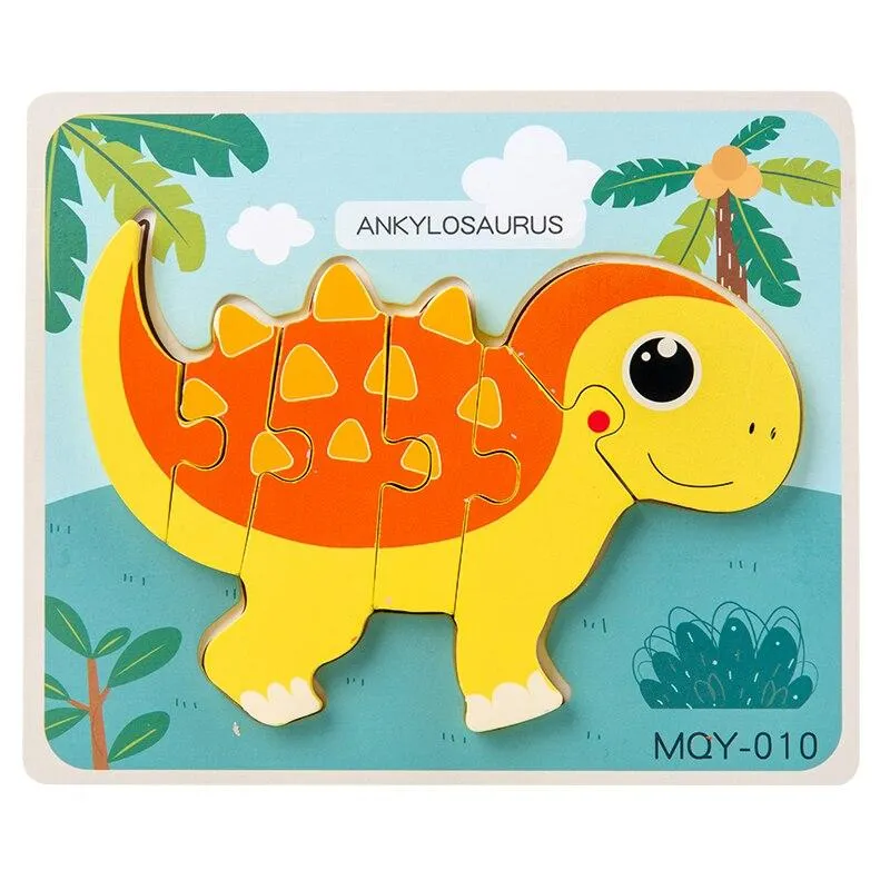 Cute Stand-up Dinosaur Wooden Puzzle Educational Toys for Kids  Early Learning Color Shape Children Cartoon animal Jigsaw Board
