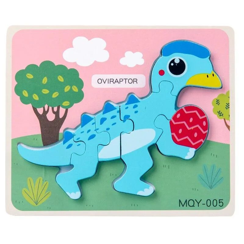 Cute Stand-up Dinosaur Wooden Puzzle Educational Toys for Kids  Early Learning Color Shape Children Cartoon animal Jigsaw Board