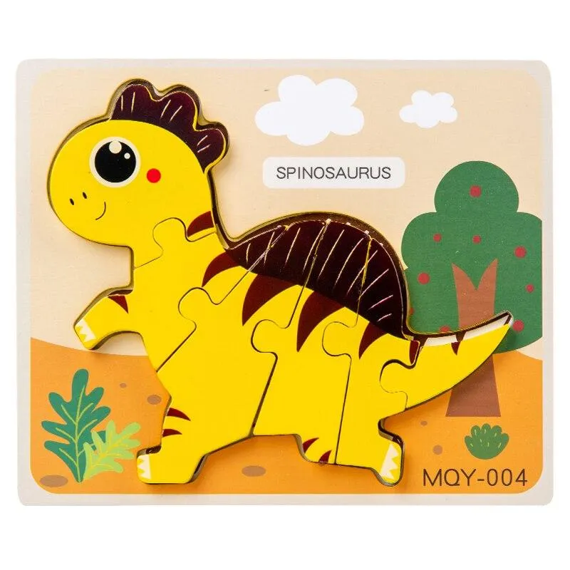Cute Stand-up Dinosaur Wooden Puzzle Educational Toys for Kids  Early Learning Color Shape Children Cartoon animal Jigsaw Board