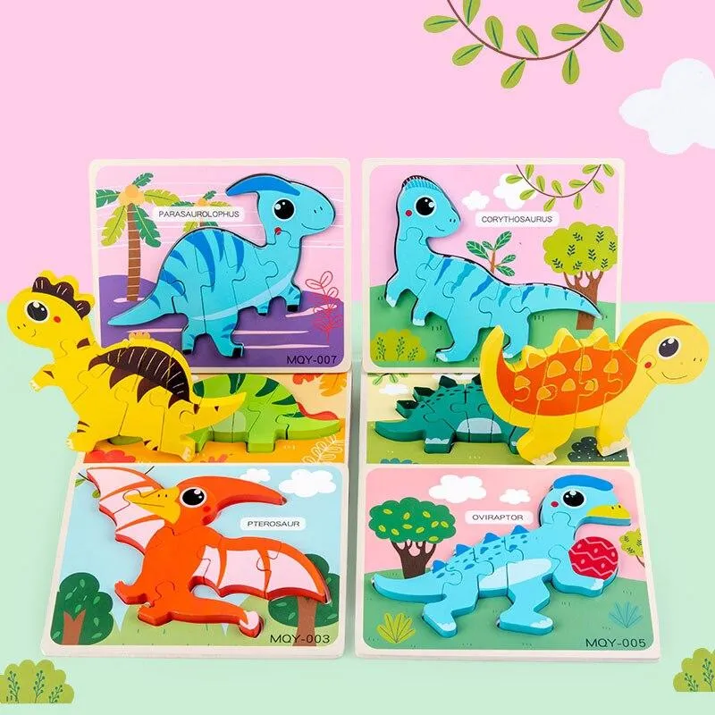 Cute Stand-up Dinosaur Wooden Puzzle Educational Toys for Kids  Early Learning Color Shape Children Cartoon animal Jigsaw Board
