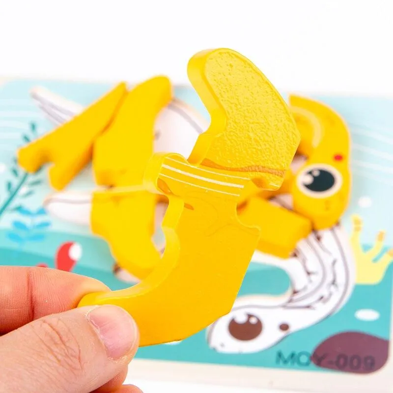 Cute Stand-up Dinosaur Wooden Puzzle Educational Toys for Kids  Early Learning Color Shape Children Cartoon animal Jigsaw Board