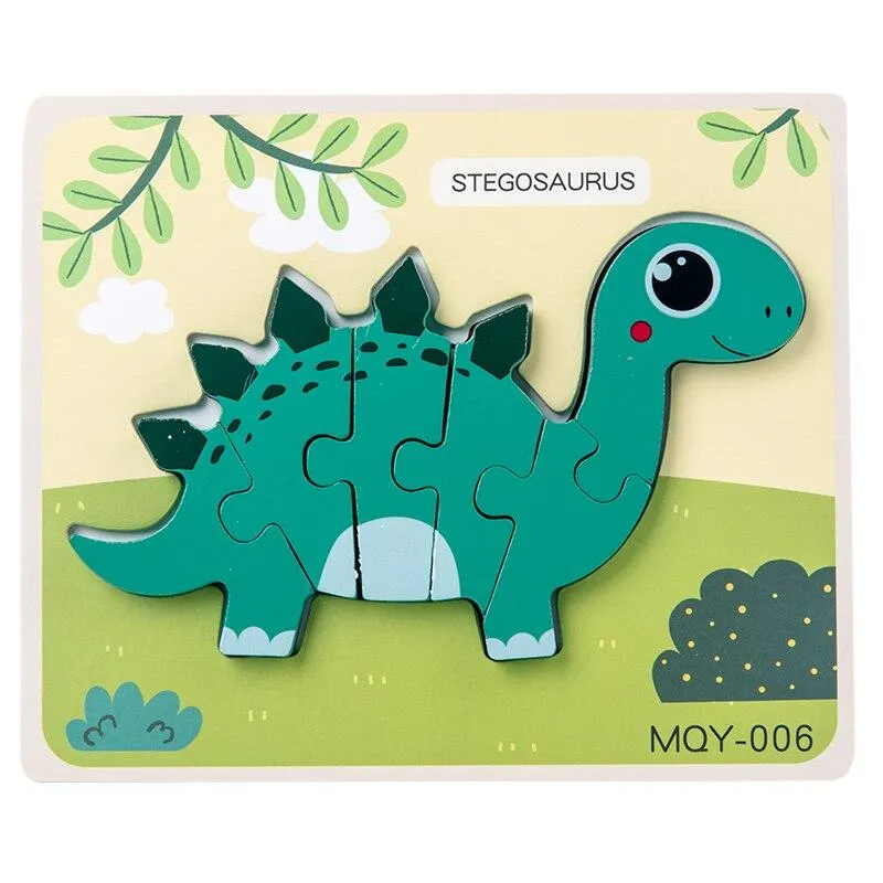 Cute Stand-up Dinosaur Wooden Puzzle Educational Toys for Kids  Early Learning Color Shape Children Cartoon animal Jigsaw Board