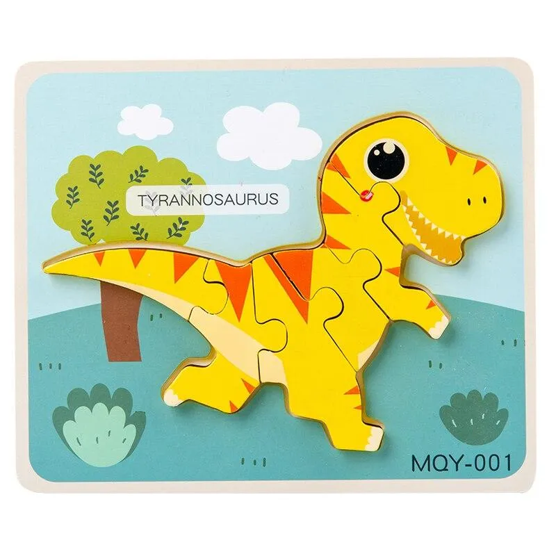 Cute Stand-up Dinosaur Wooden Puzzle Educational Toys for Kids  Early Learning Color Shape Children Cartoon animal Jigsaw Board