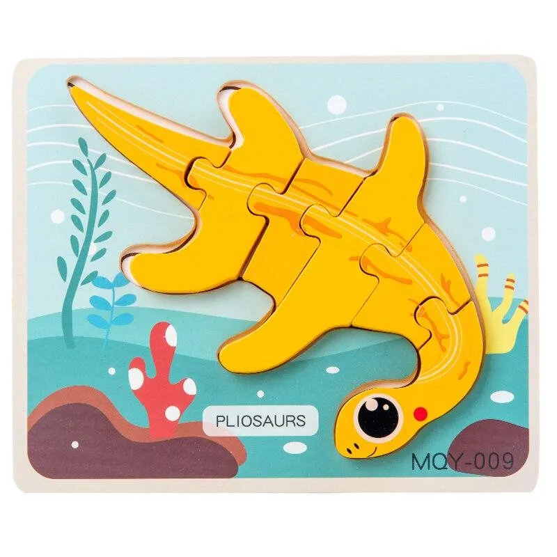 Cute Stand-up Dinosaur Wooden Puzzle Educational Toys for Kids  Early Learning Color Shape Children Cartoon animal Jigsaw Board