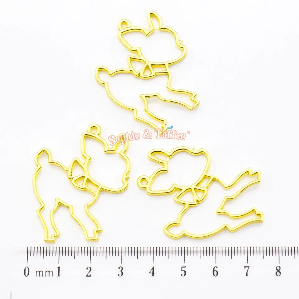 Deer Animal Open Bezel Charm (3 pieces)