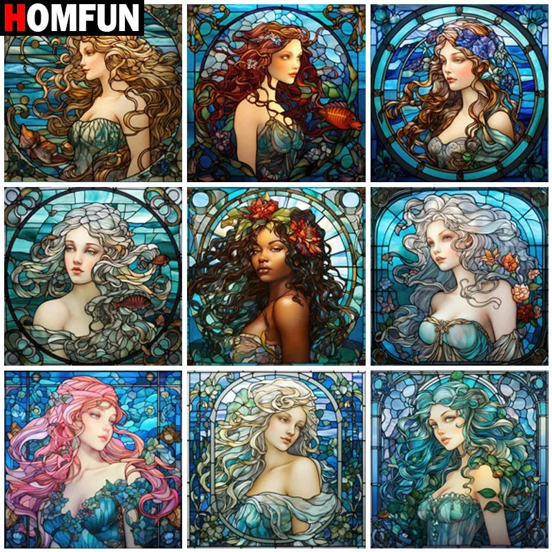 Fire Hair Woman - Portrait Diamond Painting, Full Square/Round 5D Diamonds, Stained Glass Design