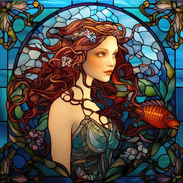 Fire Hair Woman - Portrait Diamond Painting, Full Square/Round 5D Diamonds, Stained Glass Design