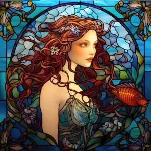 Fire Hair Woman - Portrait Diamond Painting, Full Square/Round 5D Diamonds, Stained Glass Design