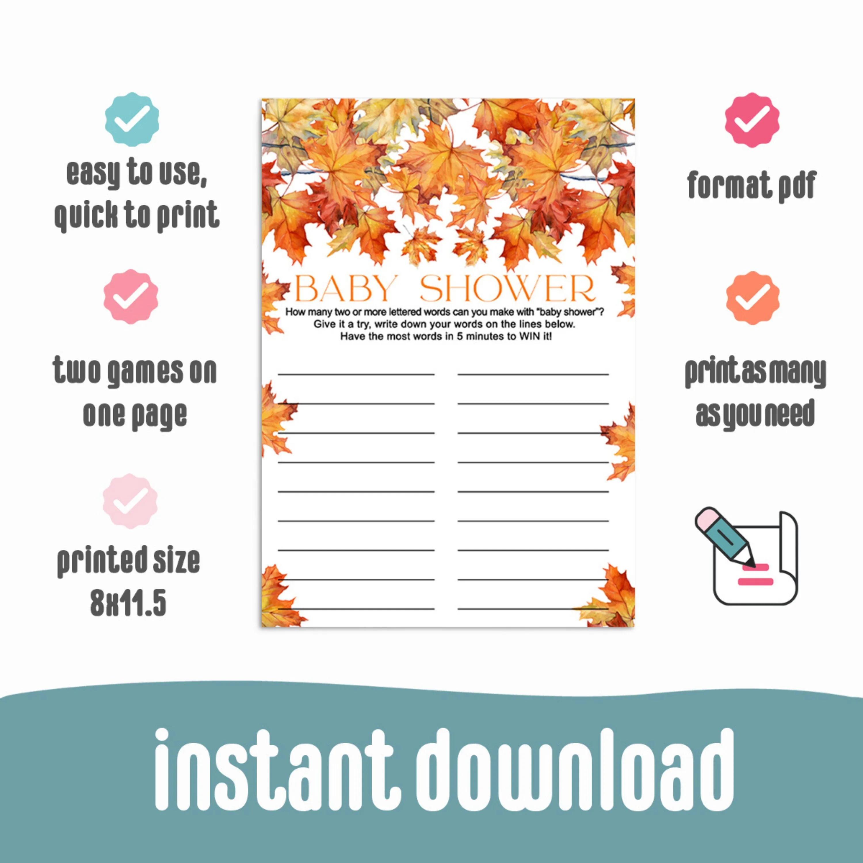 Fun 'Fall in Love' Baby Shower Game - Printable Word Creation Challenge