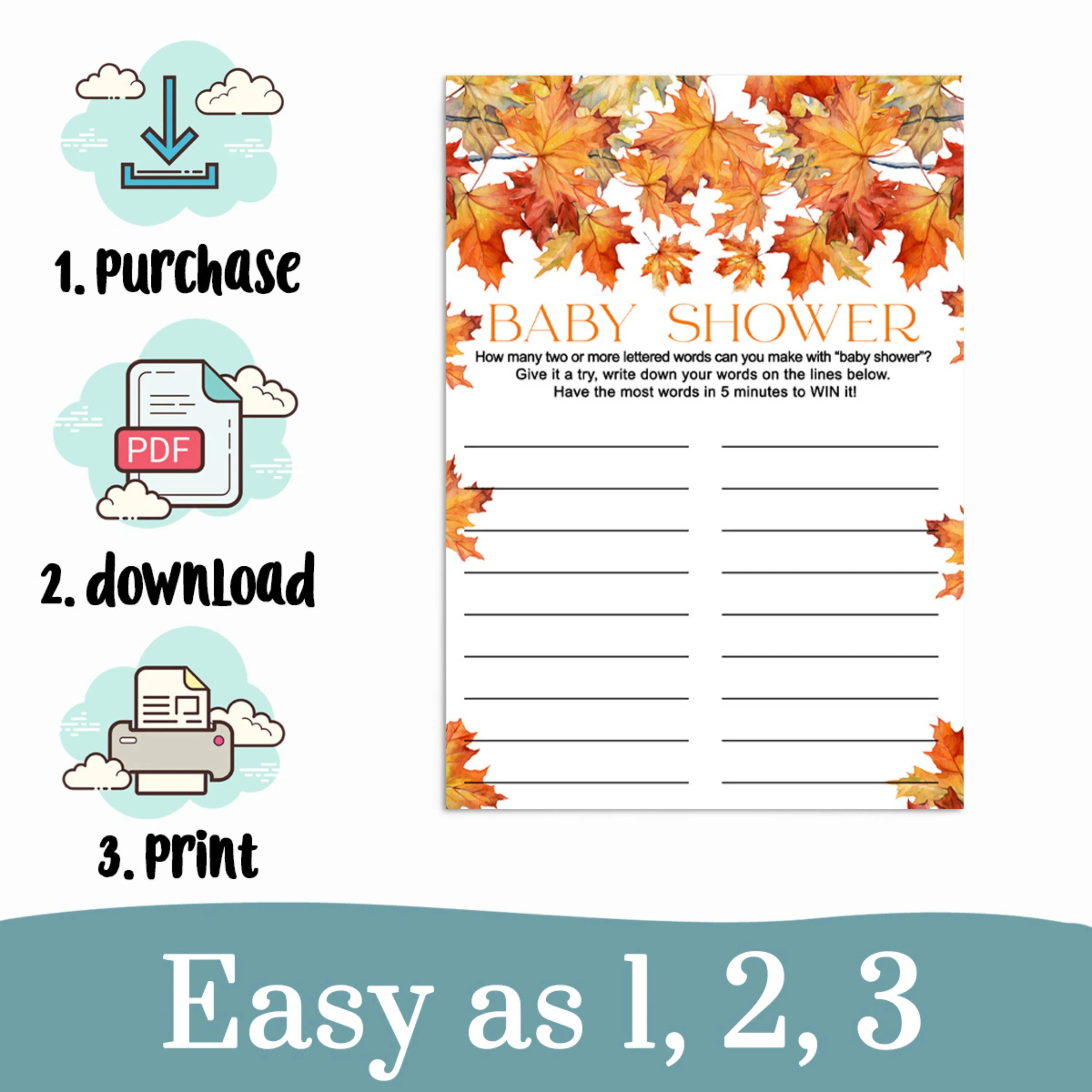 Fun 'Fall in Love' Baby Shower Game - Printable Word Creation Challenge
