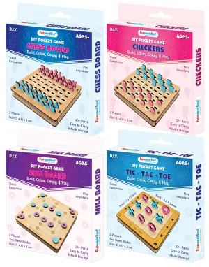 Funvention- for Little Scientist in Every Kid Combo Of 4 Diy Pocket Travel Games (Tic Tac Toe,Chess,Checkers,Millboard) For Kids 4 Years,Fun Learning Educational Family Board Game,Best Birthday Gifts