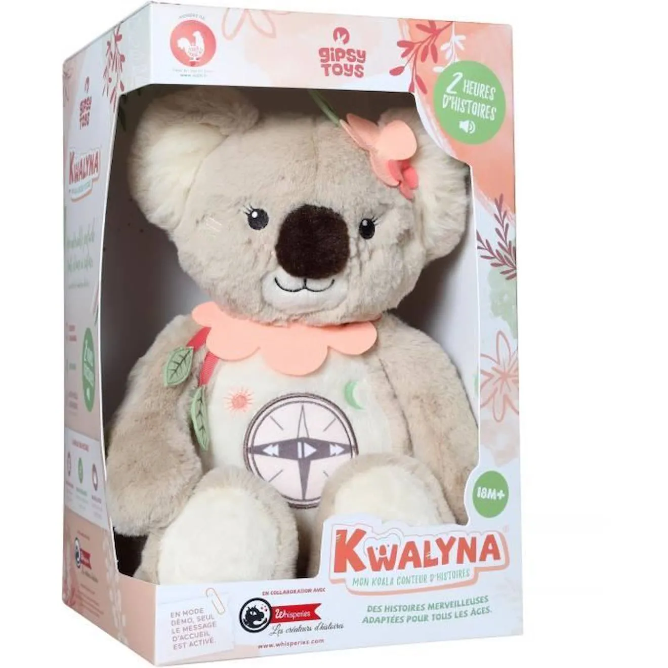 Gipsy Toys - KWALYNA - Koala conteur d’Histoires - Peluche Qui Parle Interactive -Version française - 2h de Contes Merveilleux gris - Gipsy Toys