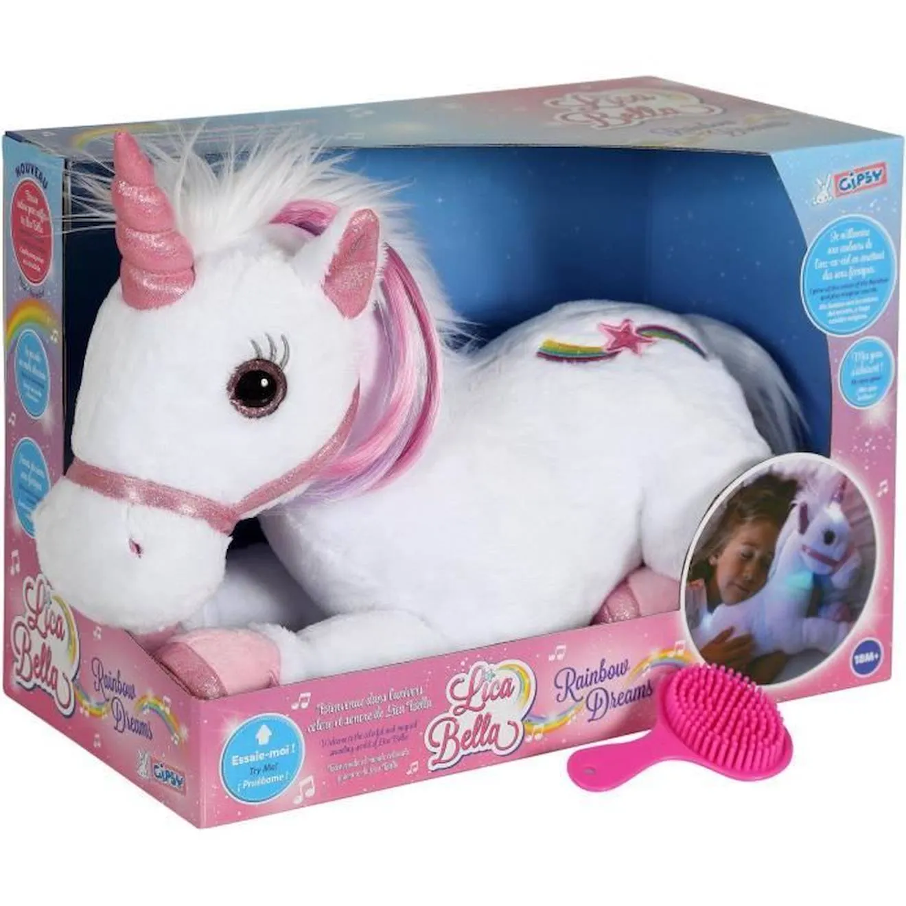 Gipsy Toys - Lica Bella Féerique Et Lumineuse - Peluche Licorne Interactive - 35 cm - Blanc - Rose rose - Gipsy Toys