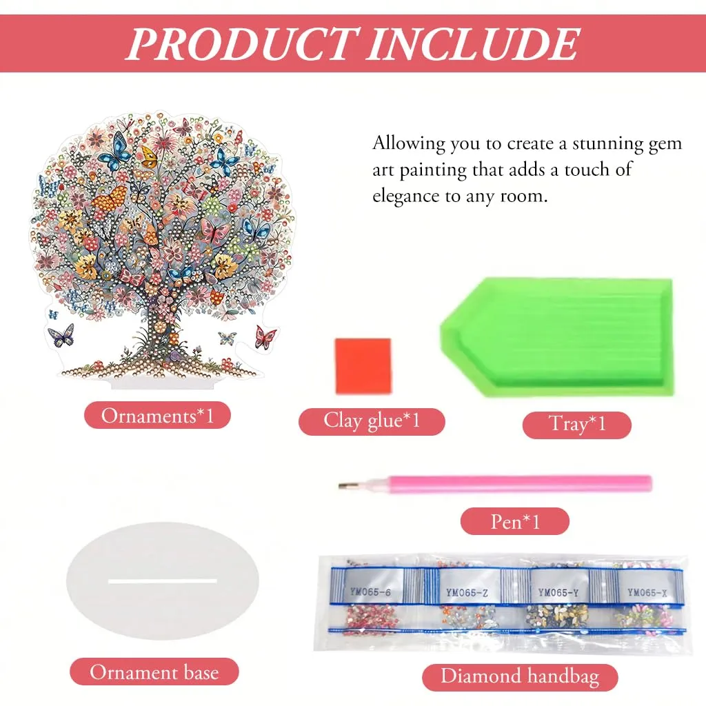 HASTHIP® 5D DIY Diamond Art Diamond Desktop Ornament Special Shaped Crystal Tabletop Ornaments for Adult Beginner Home Office Decor Crafts Gift Tree