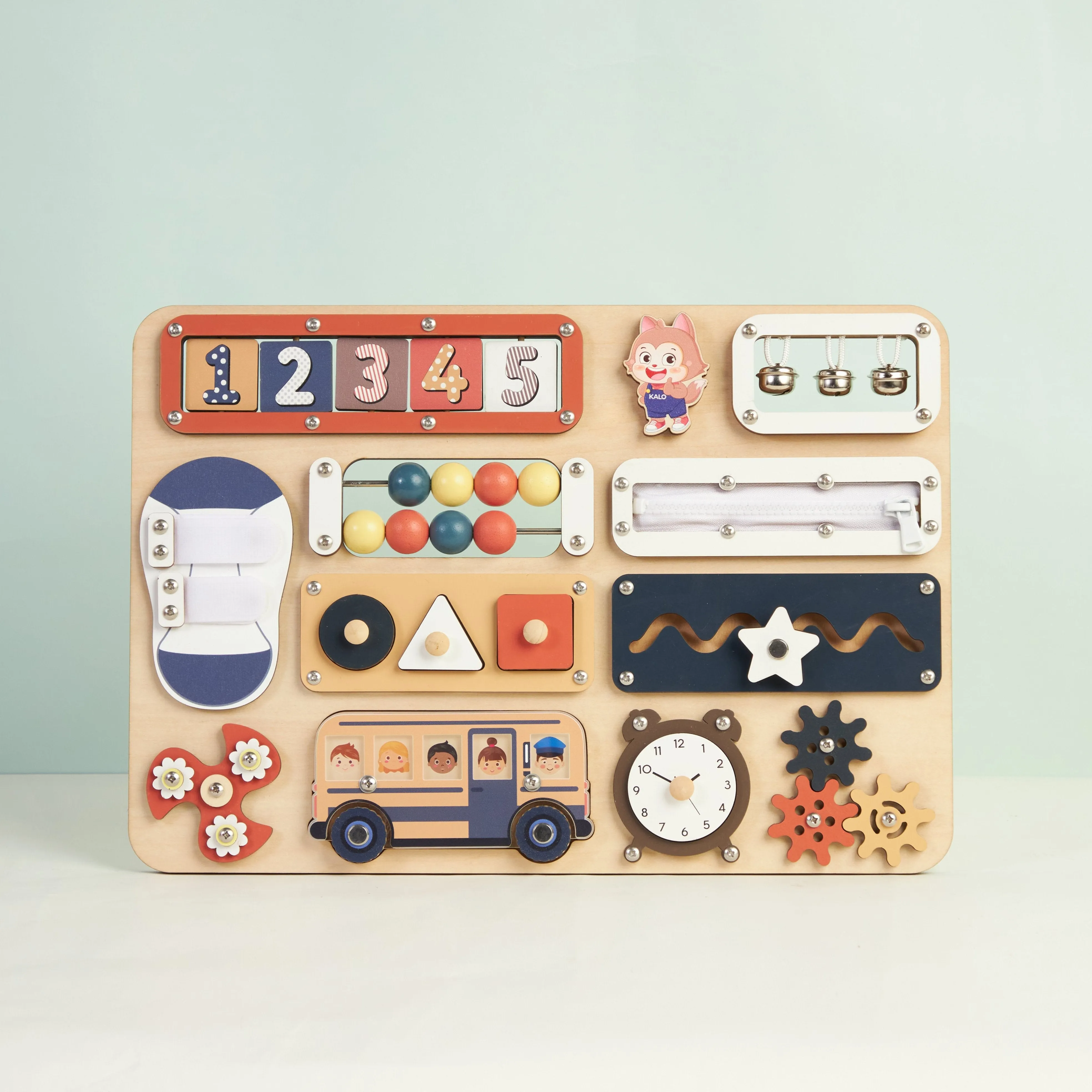 Infant Busy Board With Baby Name, Rotating Number Set - Wooden Montessori Sensory Toys | KindlyToys BB61