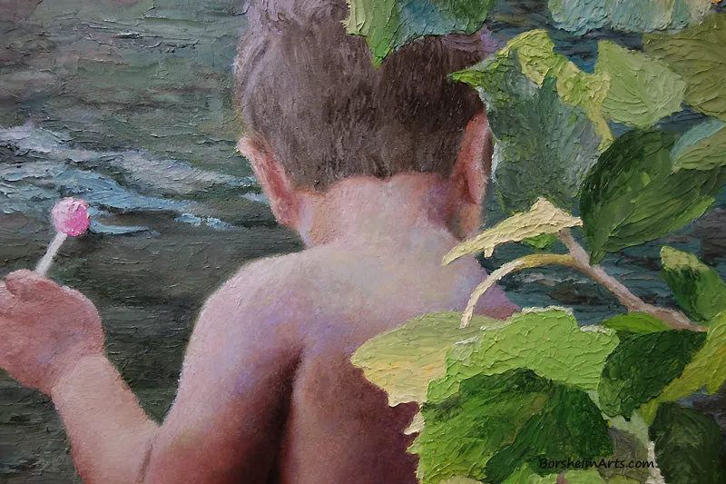 Lollipop Painting of Boy Child Innocence Looking Into River Natural In Nature
