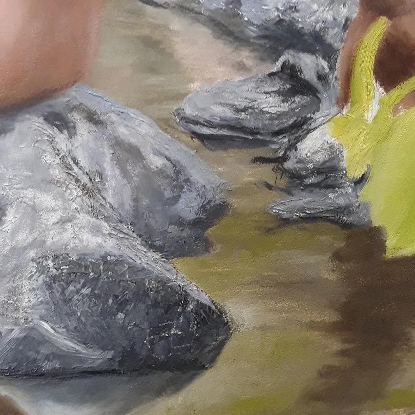 Lollipop Painting of Boy Child Innocence Looking Into River Natural In Nature