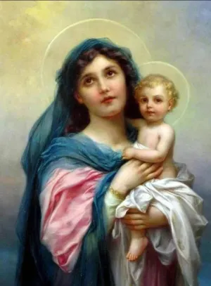 Madonna And Jesus With Halos - Religious Diamond Painting, Full Round/Full Square 5D Diamonds, Virgin Mary Portrait