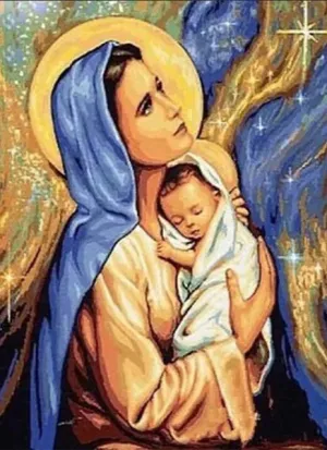 Madonna Looks To The Heavens - Religious Diamond Painting, Full Round/Full Square 5D Diamonds, Virgin Mary Portrait