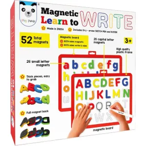 Magnetic Learn to Write Capital and Small Letters - Includes Write and Wipe Magnetic Board (Both sides Magnetic), 26 Capital Letter Magnets, 26 Small Letter Magnets, Dry Erase Sketch Pen and Duster