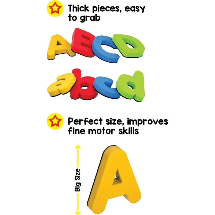 Magnetic Learn to Write Capital and Small Letters - Includes Write and Wipe Magnetic Board (Both sides Magnetic), 26 Capital Letter Magnets, 26 Small Letter Magnets, Dry Erase Sketch Pen and Duster
