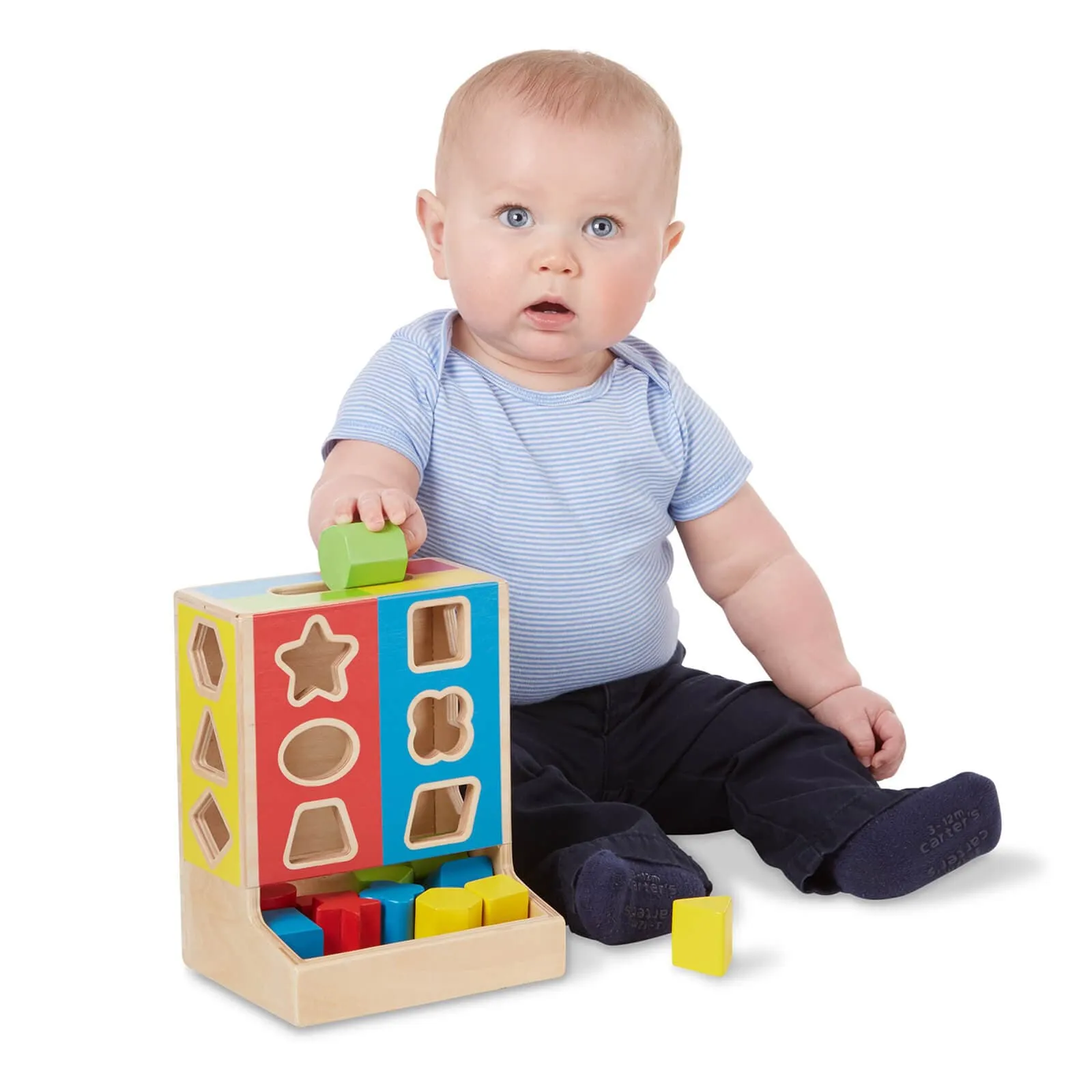 Melissa & Doug Wooden Shape Sorter 12 Colour Blocks 18m 