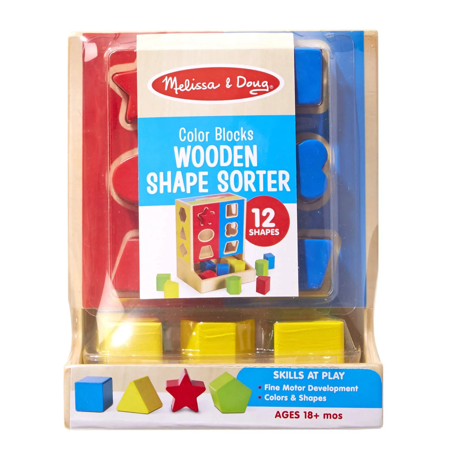 Melissa & Doug Wooden Shape Sorter 12 Colour Blocks 18m 