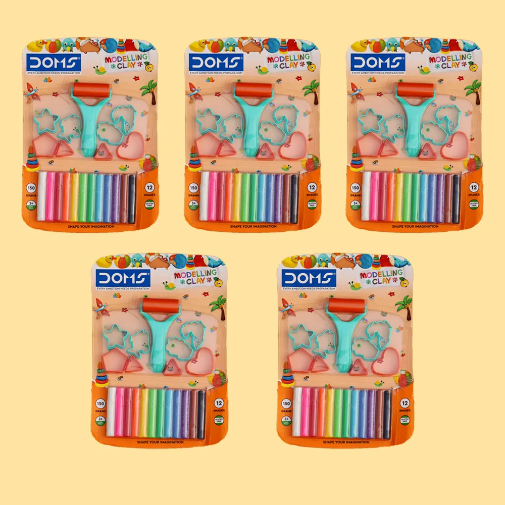 Modelling Clay Set of 5 (1 Set = 12 Colourful Clays, 1 Roller, 8 Stencils) | Return Gifts and Party Favours