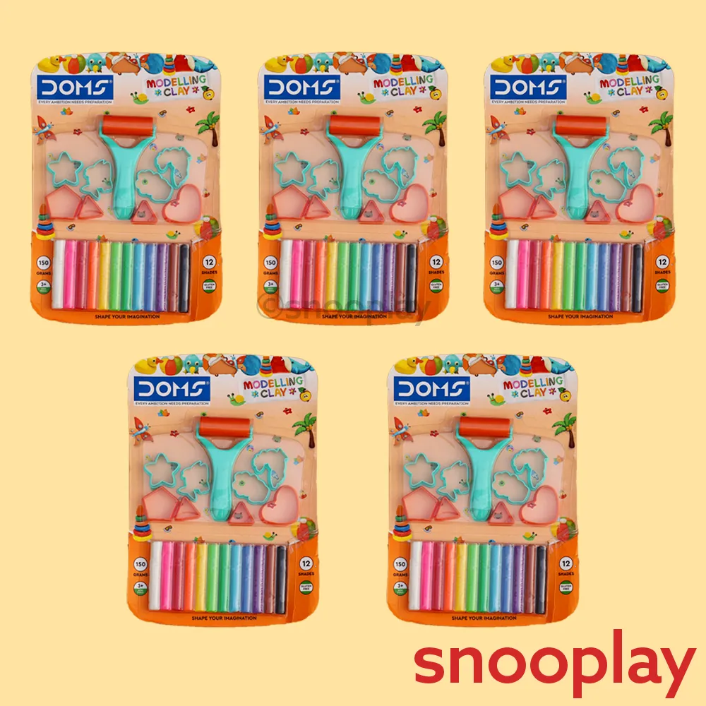Modelling Clay Set of 5 (1 Set = 12 Colourful Clays, 1 Roller, 8 Stencils) | Return Gifts and Party Favours