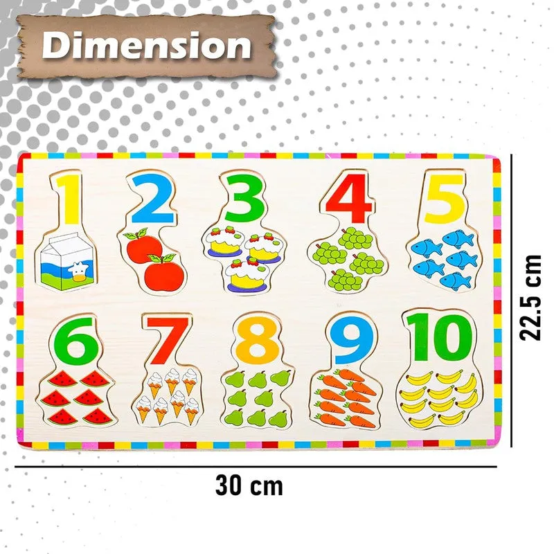 Number Board Puzzle Toy with Illustrations, Montessori Toy for Pre-Schooler Kids, Wooden Educational Toy Puzzles