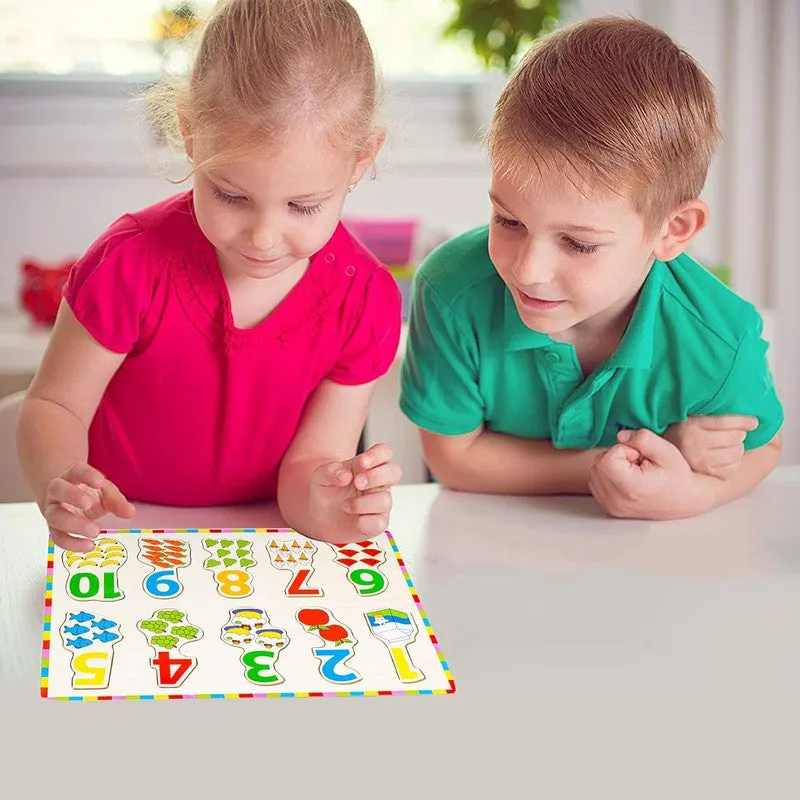 Number Board Puzzle Toy with Illustrations, Montessori Toy for Pre-Schooler Kids, Wooden Educational Toy Puzzles