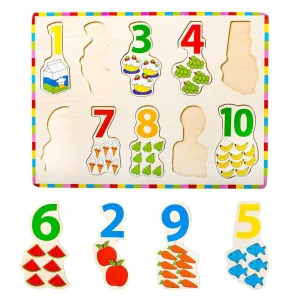 Number Board Puzzle Toy with Illustrations, Montessori Toy for Pre-Schooler Kids, Wooden Educational Toy Puzzles