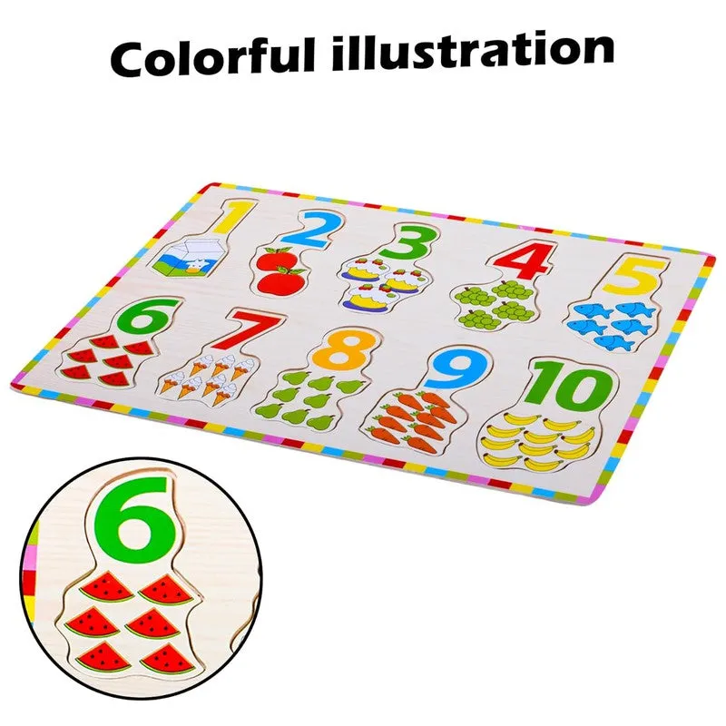 Number Board Puzzle Toy with Illustrations, Montessori Toy for Pre-Schooler Kids, Wooden Educational Toy Puzzles